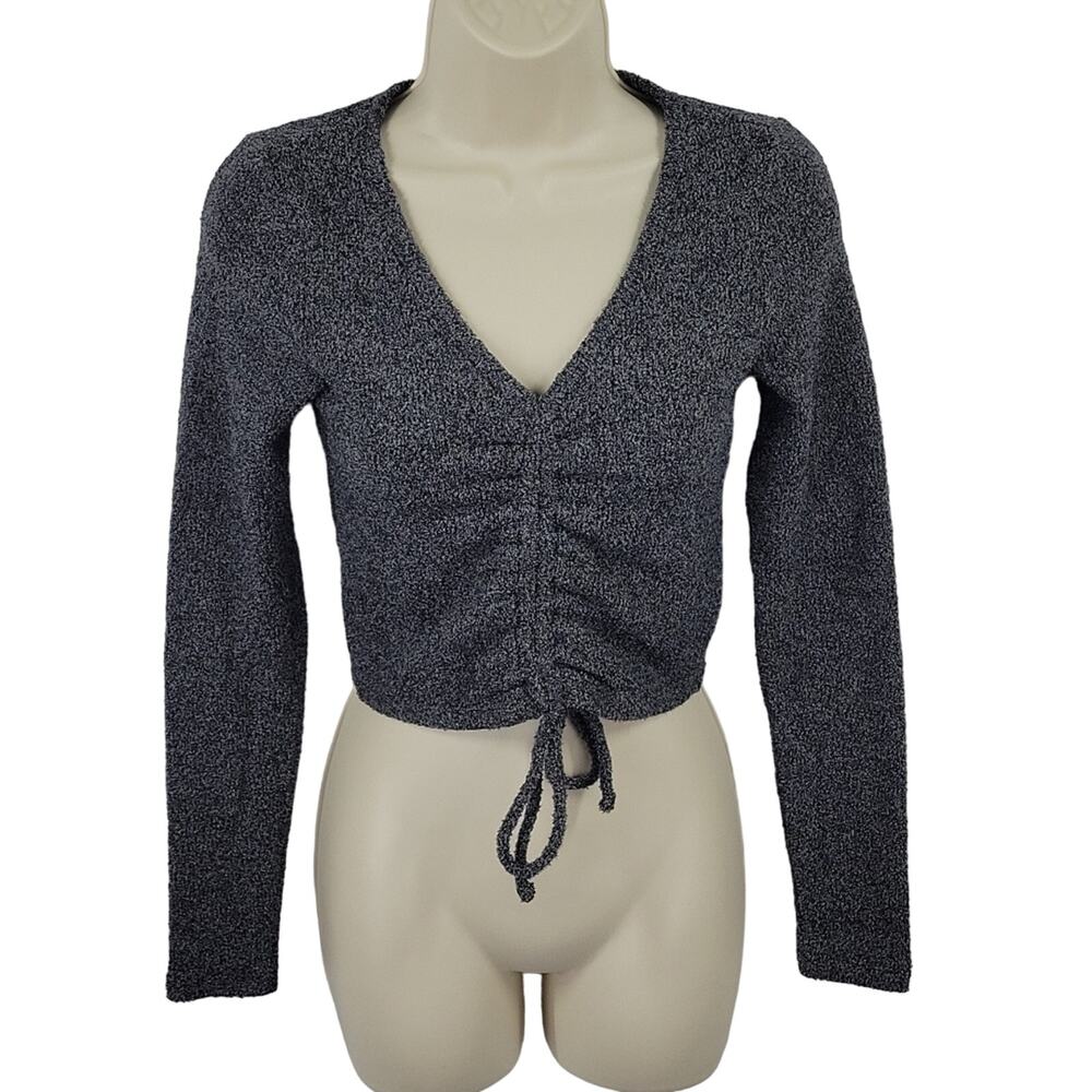 Wild Fable Long Sleeve V-Neck Ruched Front Fitted Weater Knit Top, Size S, NWT